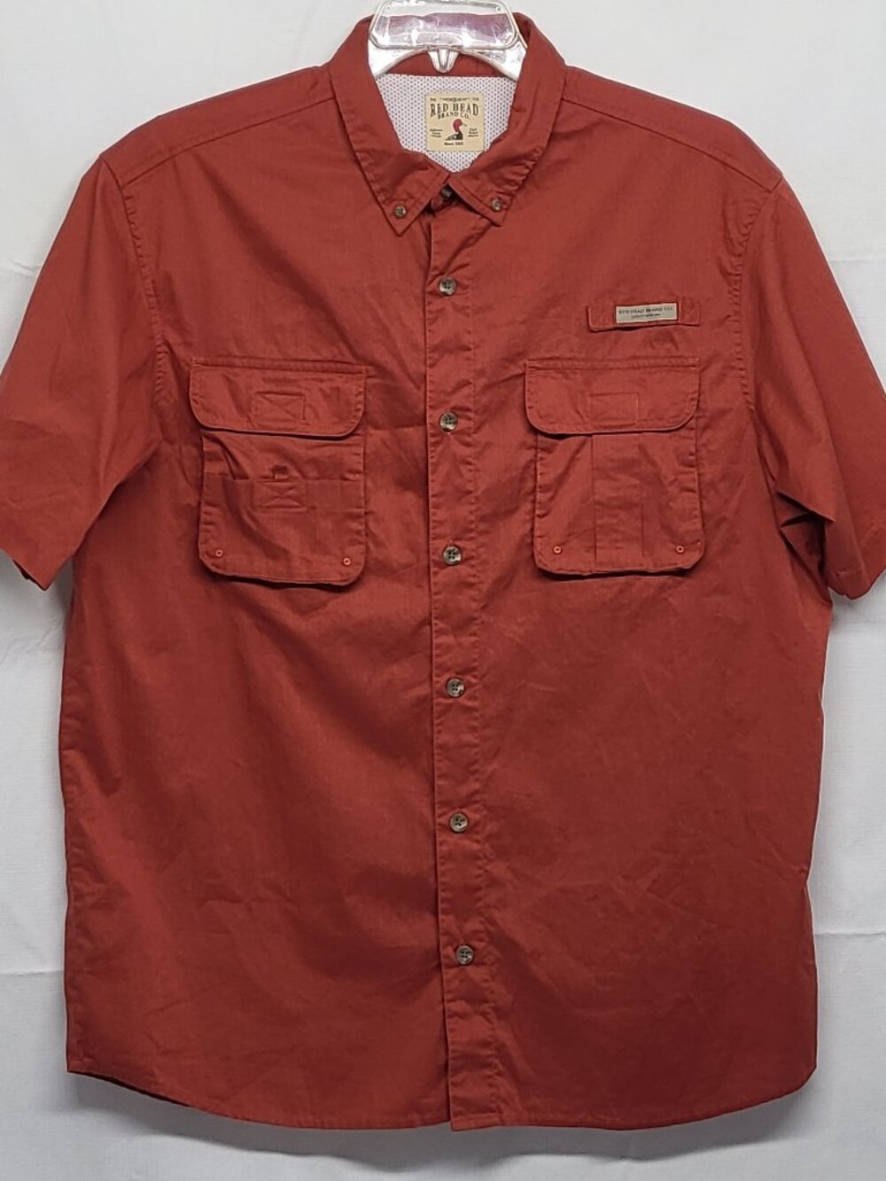 Red Head Mens Fishing Shirt Button Up XL Short Sleeve Vented Outdoor Pocket Rust